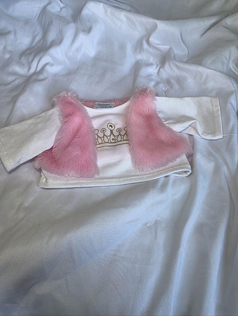 Build A Bear BAB Pink Faux Fur Vest with Gold Crown Princess Shirt
